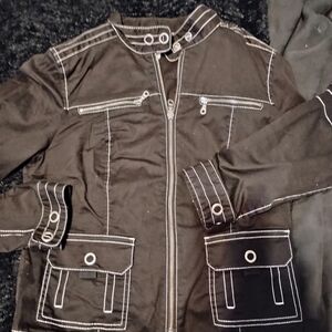 SPANNER Black Utility Jacket with White Stitching